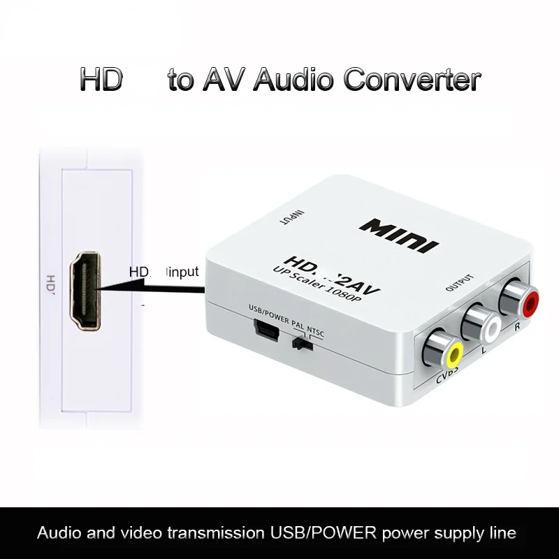 

BKSCY HDMI-Compatible to AV Adapter 1080P Video Converter HD2AV Adapter Converter Box Support NTSC PAL Output HD TO AV Adapter