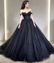Robe de soirée noire Sexy sans manches, épaules dénudées, ligne a, décolleté en cœur, robes d'occasion en cristal, dos nu, sans manches  (2)
