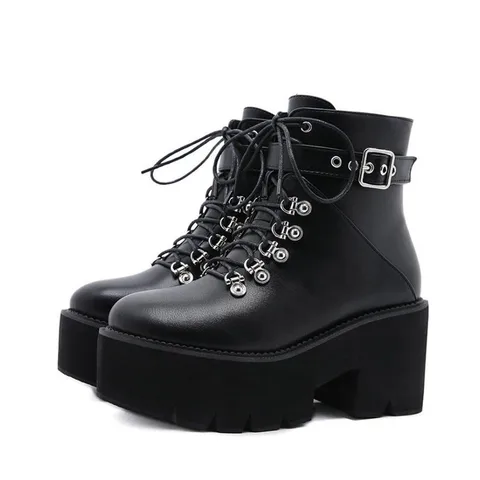 COSMAGIC зимние ботинки на платформе на массивном каблуке, черные готические ботинки на шнуровке, женские удобные теплые пикантные ботинки с пряжкой
