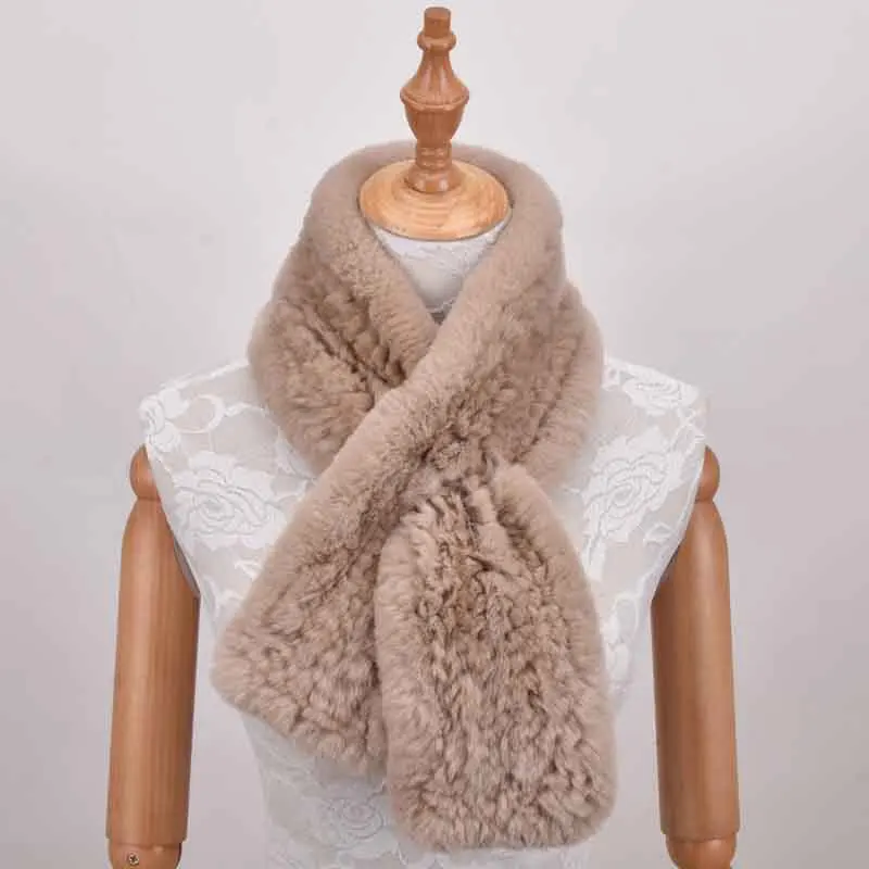 Женский зимний Настоящий мех кролика шарф Зимний Теплый вязаный натуральный