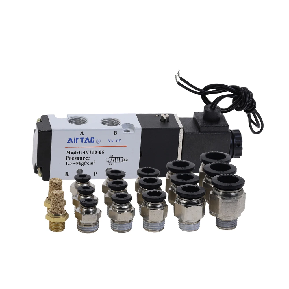 

AIRTAC 4V110-06 5 Way 2 Position 1/8" Pneumatic Solenoid Valve DC 24V 12V AC 110V AC220V Joint Free Combination