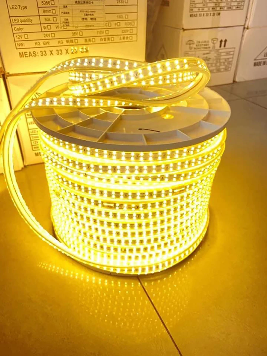 20M 30M 50M 60M 80M 100M AC 220V 3Rows 3D Водонепроницаемая светодиодная лента 2835 SMD Гибкая веревка