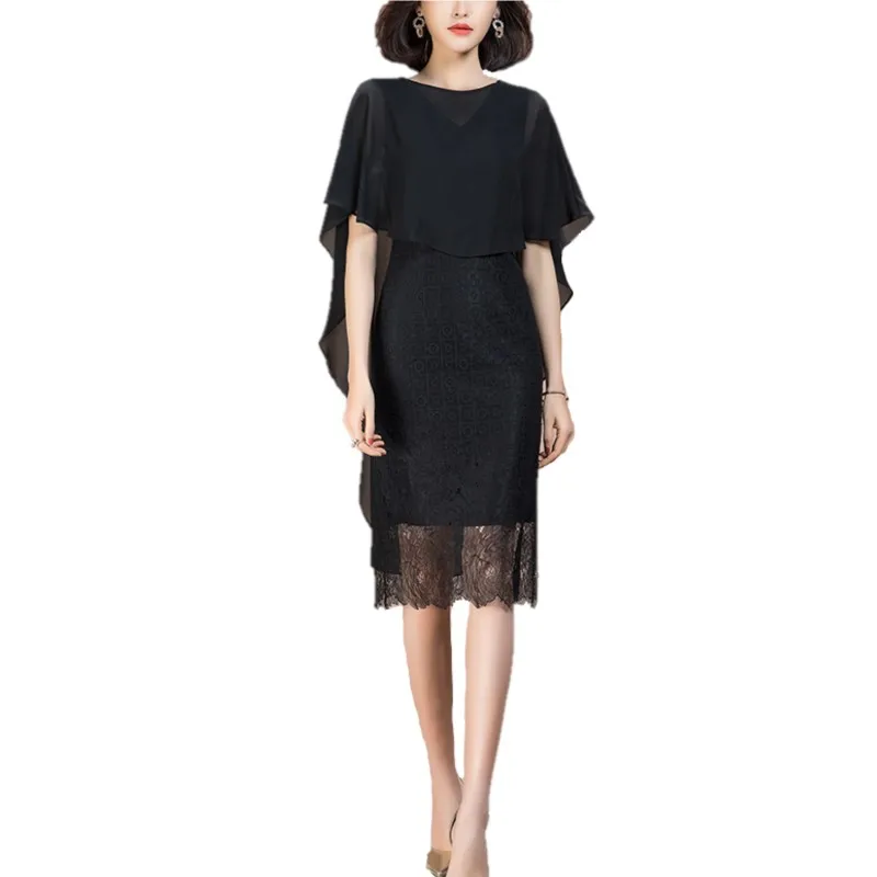 

2021 Summer Women High Quality Chic Design Ladies Elegant Black Lace Dress