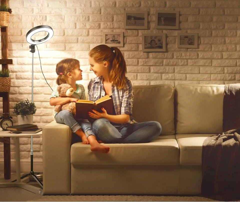 Кольцевой светильник студийный портативный диаметром 6 дюймов со штативом и