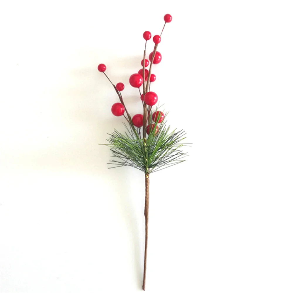 

10pcs Small Artificial Pine Picks Stimulation Berry Pine Needles Red Berry Flower Ornaments for Christmas Flower Arrangements
