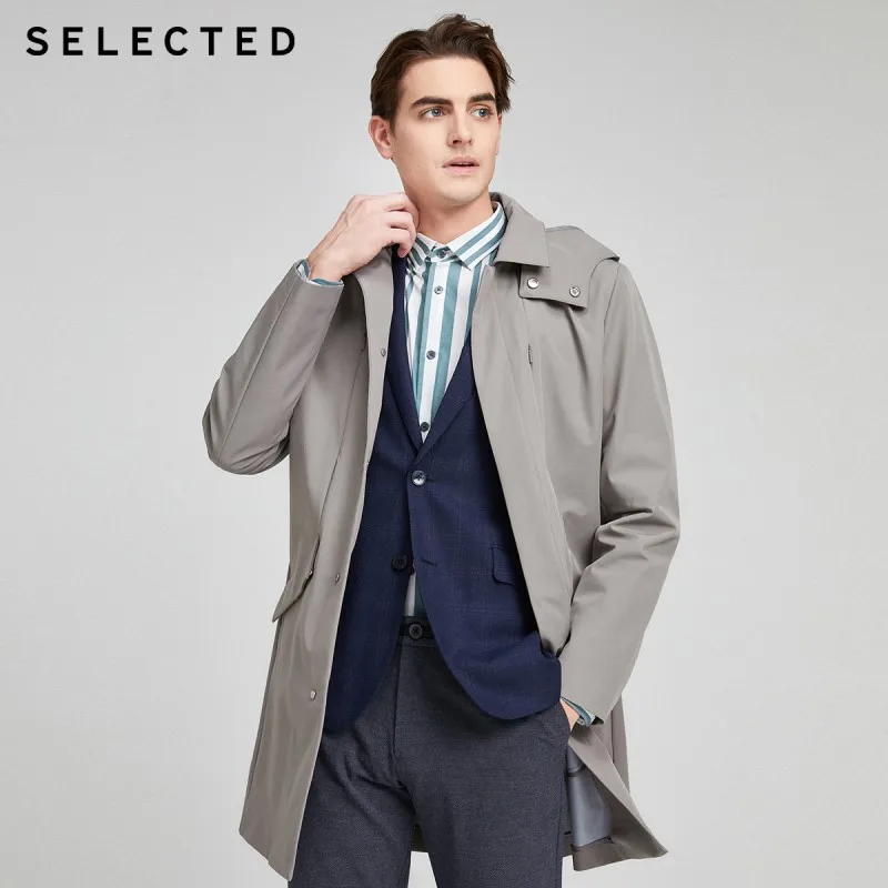 

SELECTED men's spring jacket New Detachable Hood Trend Business Casual Mid-Length Windbreaker Jacket Men R|4201OM507
