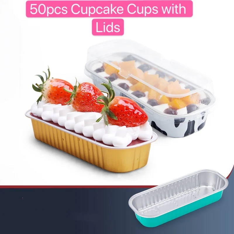 

50 шт. 200 мл кекс коробки с крышками одноразовые десертов с фруктами Алюминий Фольга форма для порционного кекса выпечки чашки лоток для Свад...