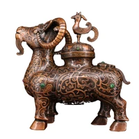 laojunlu a hand crafted gem set sheep incense burner in old pure copper antique bronze masterpiece collection of solitary