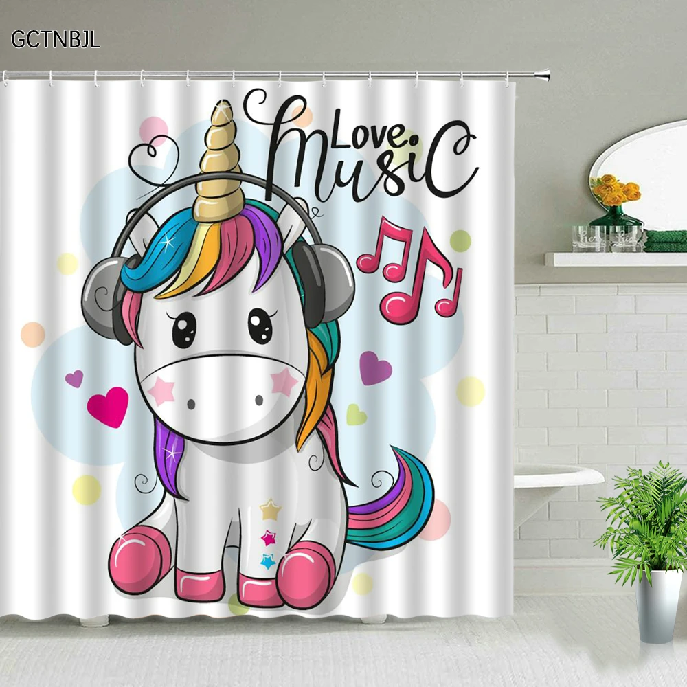 Занавески для душа с милым единорогом декоративные водонепроницаемые шторы
