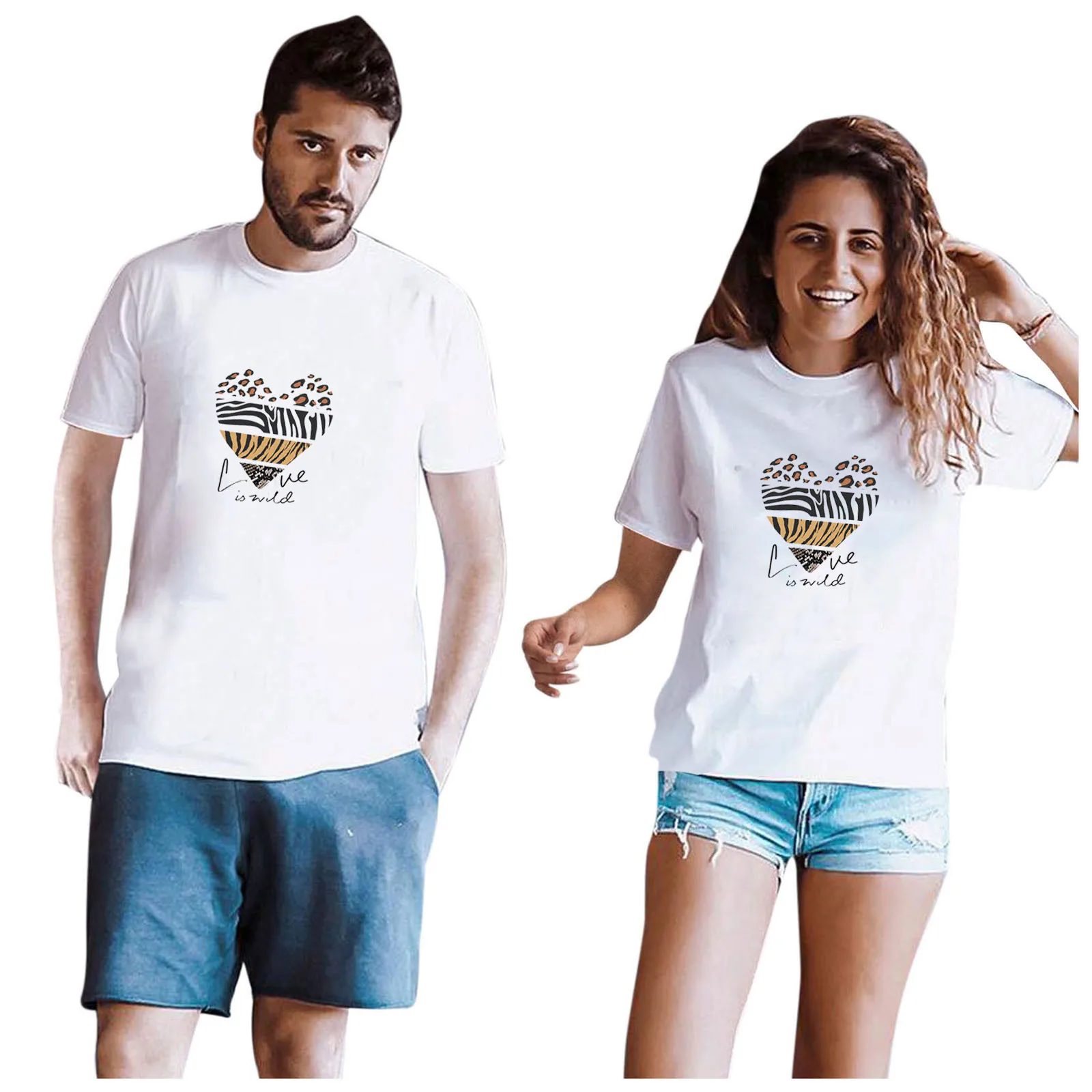 Mans Casual Short Sleeve Tops Ladies Valentine's Day Print Sweatshirt Blouse #S | Женская одежда