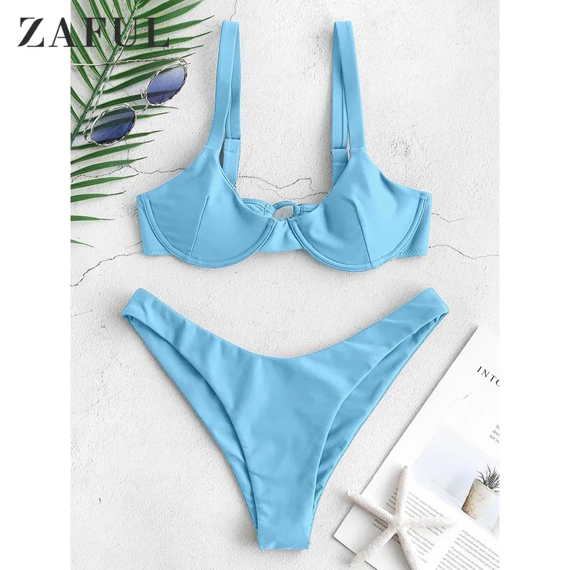 

ZAFUL Bikinis Set 2020 Women Swimsuit Tie Underwire Balconette Padded Swimwear Female Sexy Biquini High Waist Beach Swim Wear