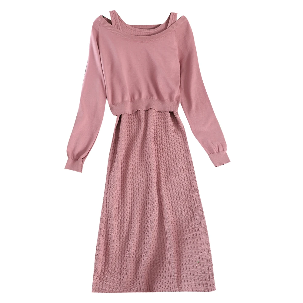 Осенний маленький аромат новый костюм трикотажное платье на подтяжках + пуловер