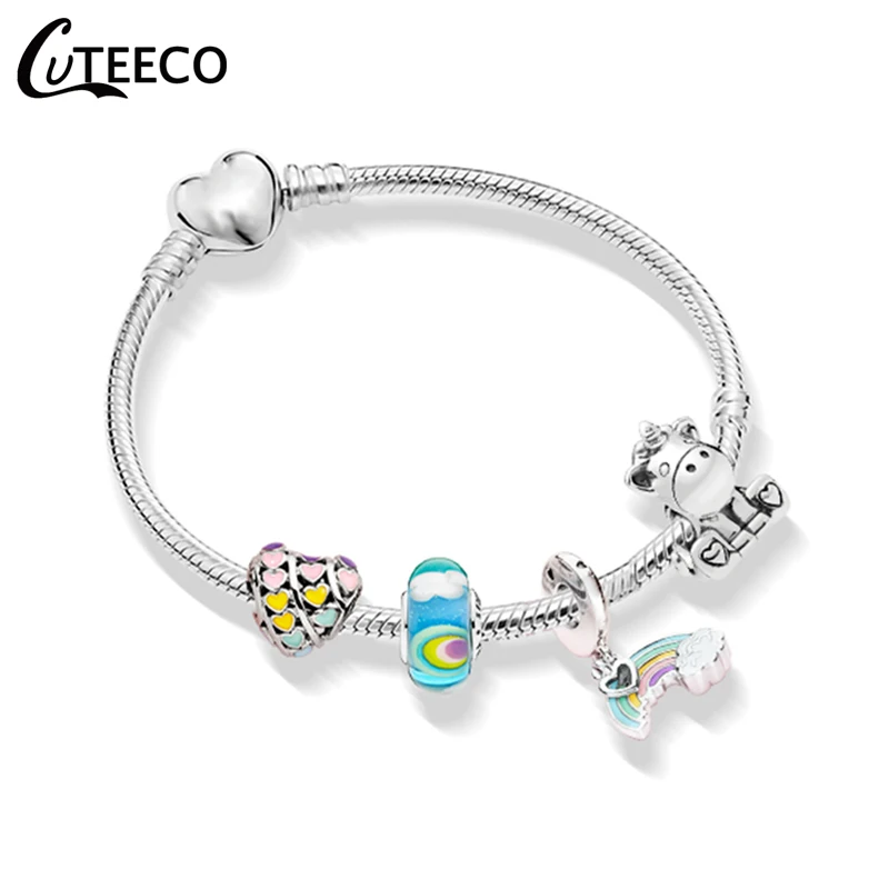 CUTEECO Европейский Любовь Сердце Шарм Браслеты и браслеты новые Марано бусины fits Дизайнерские Браслеты Женские Модные Ювелирные изделия Подарки - Окраска металла: AJ3172