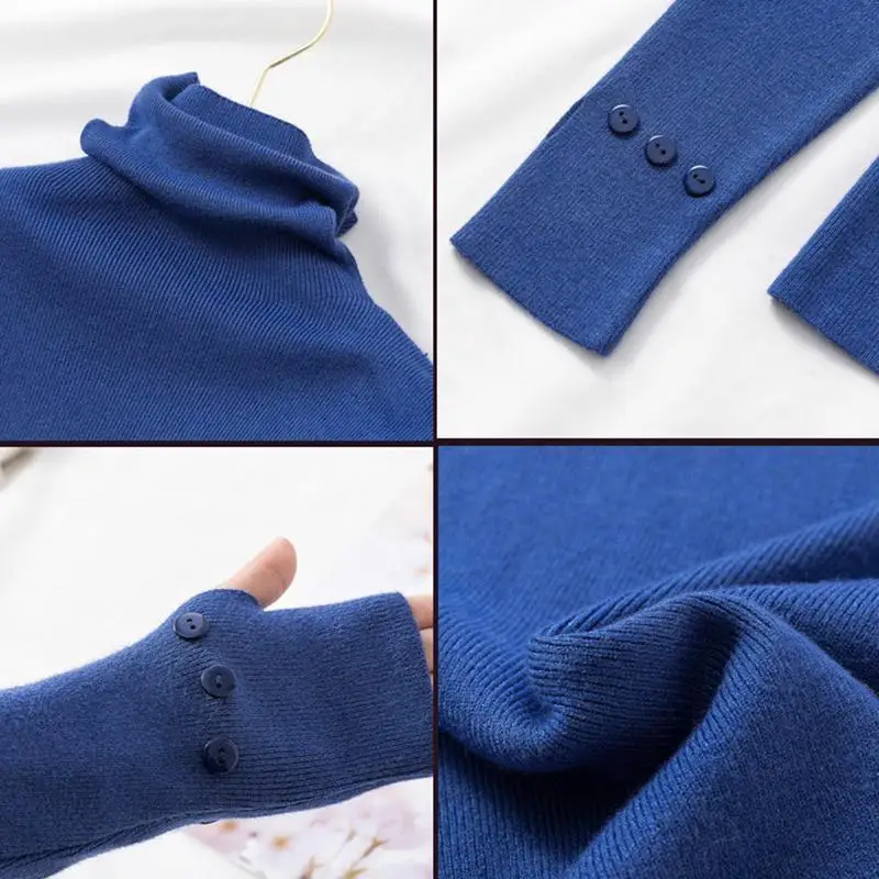 

Pullovers Women Turtleneck Sweaters Fashion Winter Button Long Sleeve Female Jumper Korean Basic Top Soft Knitted Sweater