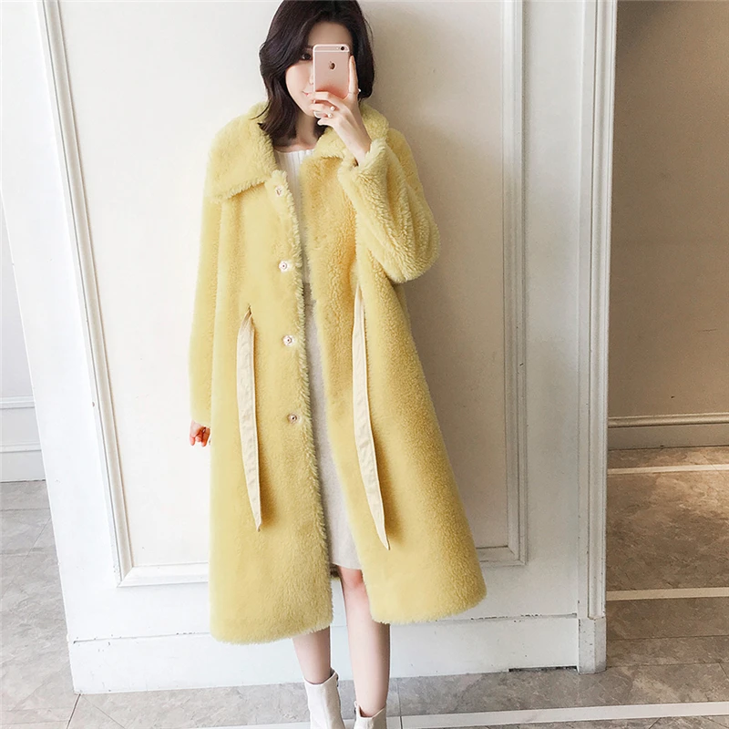 Женское длинное пальто с овечьей шерстью зимняя модная шерстяная