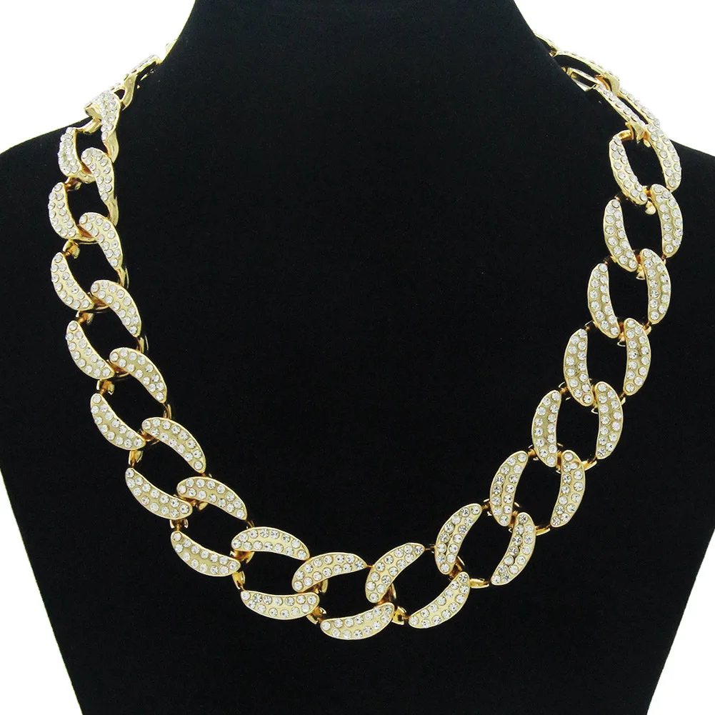 

Fashion Full Rhinestone Necklace for Women Iced Out Clavicle Chain Cuban Link Chain Men's Hip Hop Choker Bracelet Jewelry