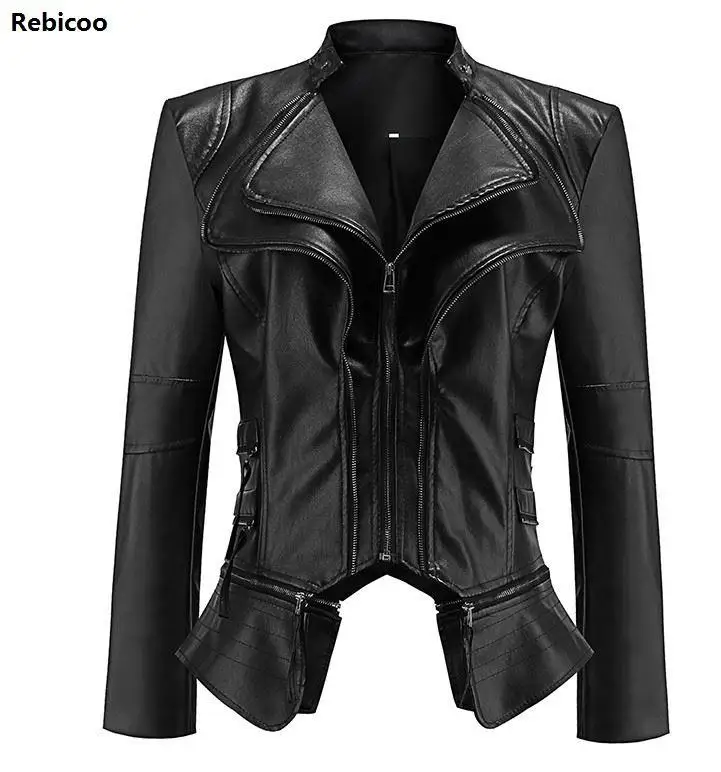 

Gothic faux leather PU Jacket Women Winter Autumn Fashion Motorcycle Jacket Black faux leather coats Outerwear Coat HOT
