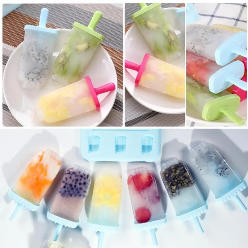 

6 Cells Ice Cream Molds Plastic Jelly Form Maker Ice Cube Tray for Candy Bar Decoration Cube Molds Popsicle Maker DIY Ice Lolly