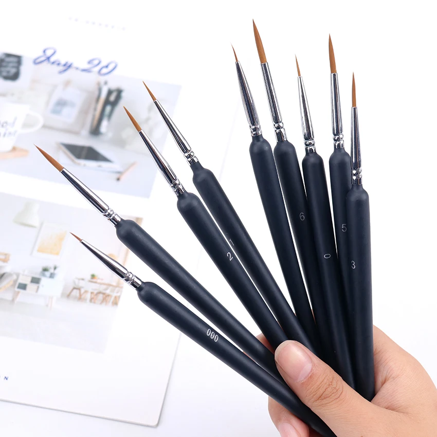 9 шт./компл. Черная Кисть для рисования тонкая ручная роспись Тонкий крючок ручка