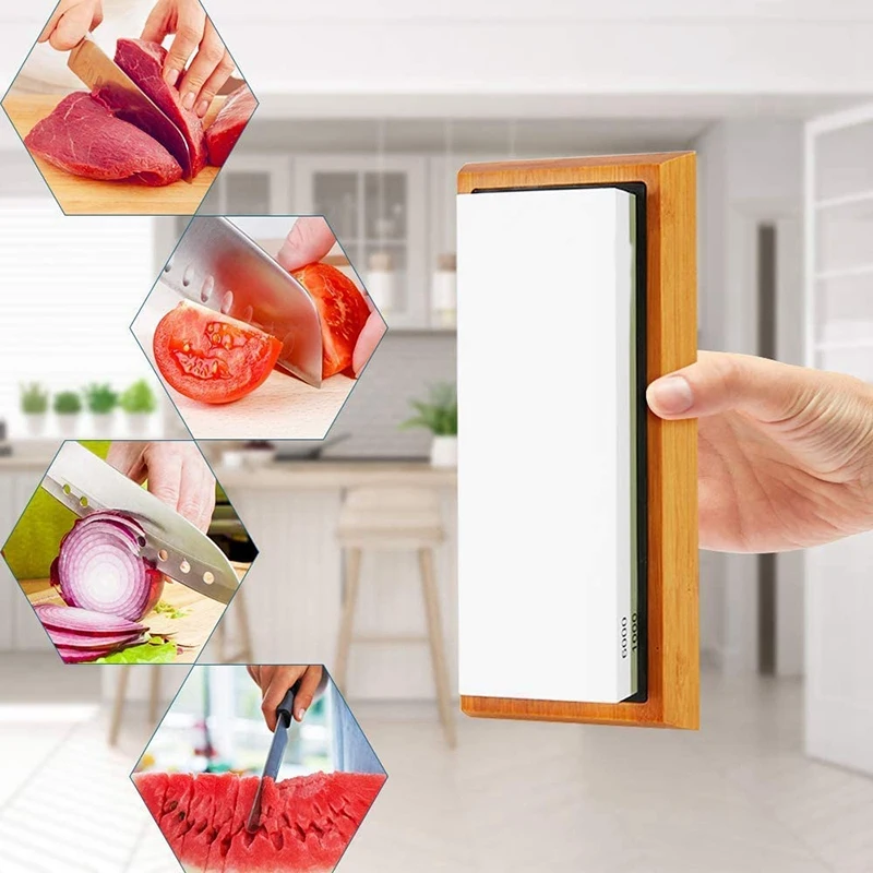 

Sharpening Stone, Whetstone 1000/6000 Grits Combination Knife Sharpener Kit Bamboo Base Angle Guide Flattening Stone