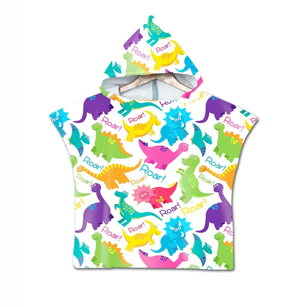 

Cute Dinosaur Cartoon Pattern Microfiber Beach Towel For Baby Children Soft Hooded Bath Towel Swimming Cloak