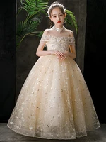kids princess dresses 2021 flower girl dress for wedding birthday party off shoulder champagne sequin girls communion dress