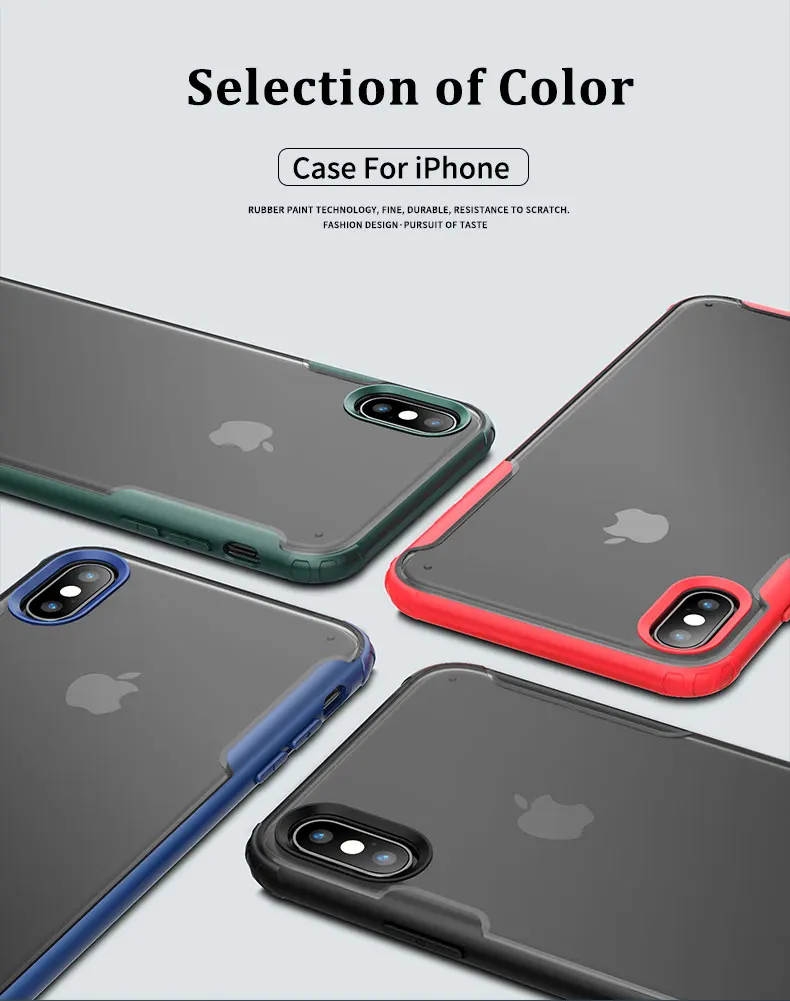 Для iPhone Xs MAX XR 8 7 Чехол Ультра тонкий прозрачный PC задняя крышка с Резиновый ТПУ бампер, противоударный чехол