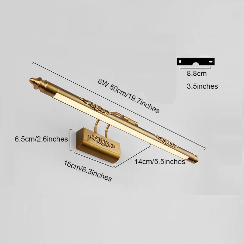 Retro Wall lights Cosmetic Mirror lamp 500mm 8W LED European makeup Light Vanity Bathroom Bronze Cabinet lighting Decoration | Освещение