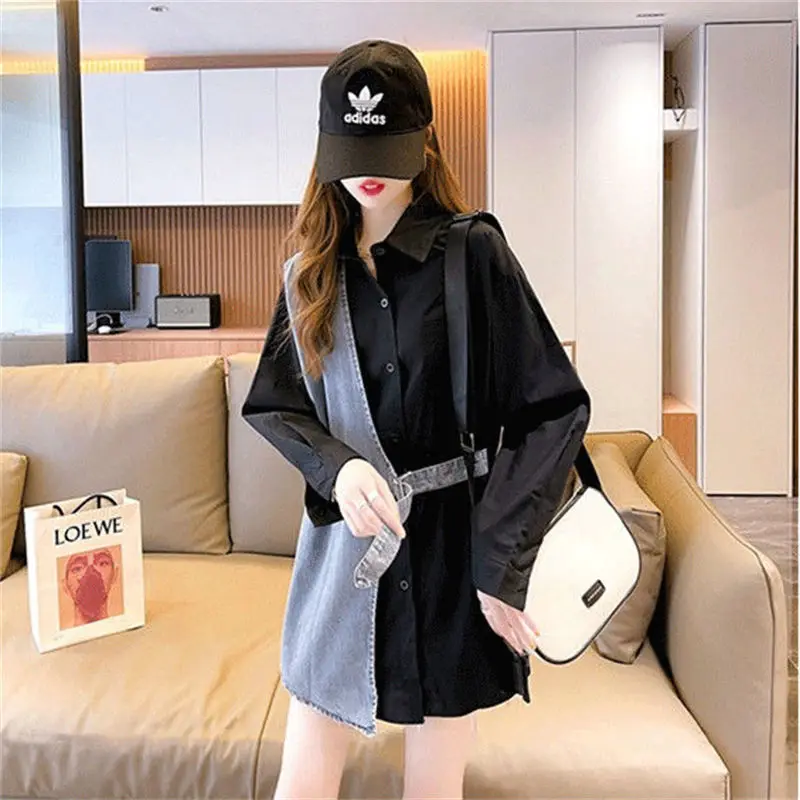 Женская комбинированная рубашка в ковбойском стиле свободная однобортная