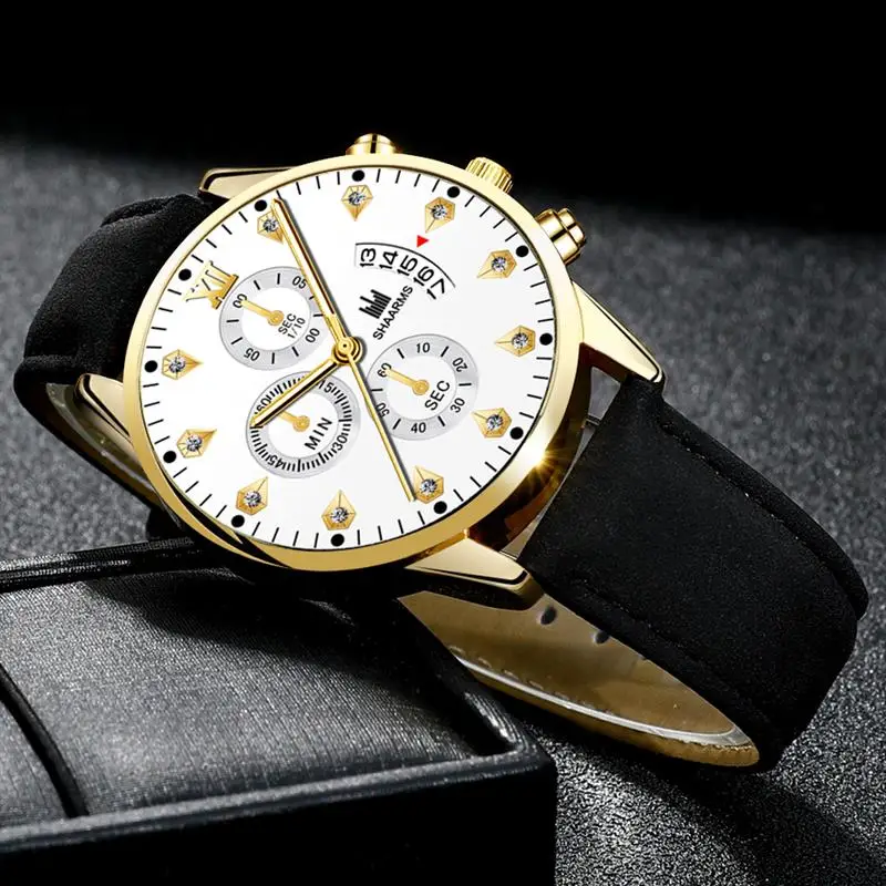 Модные мужские коричневые часы с кожаным ремешком из нержавеющей стали