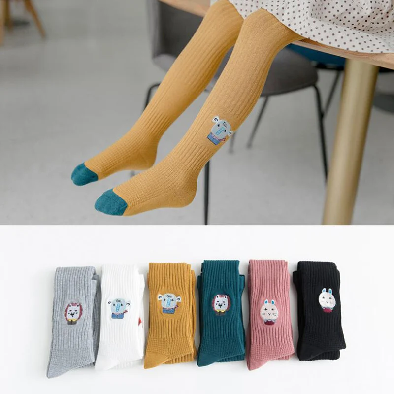 Детские колготки с вышивкой в виде животных леггинсы милые хлопковые теплые