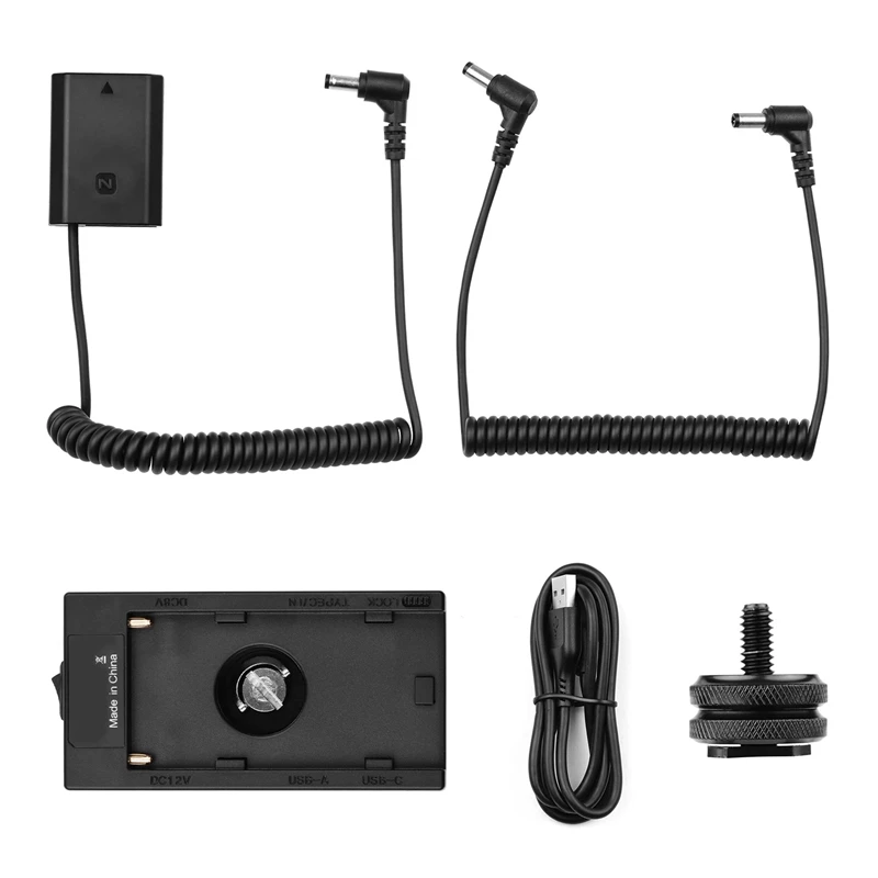 

NP-F970 F750 Battery Plate Holder Adapter with Dual USB Interface + FZ100 Dummy Battery Coupler for Sony A7 III/A7R