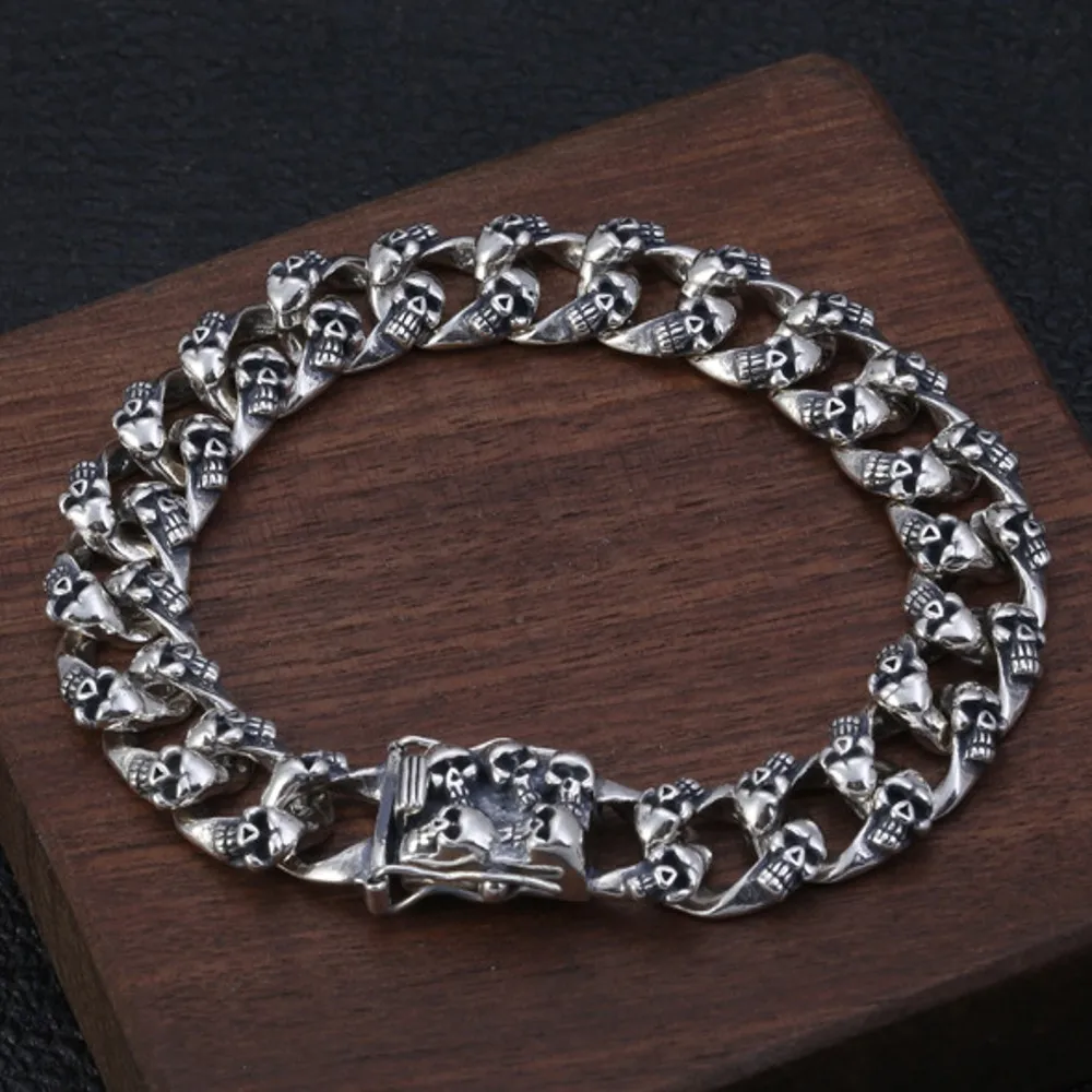 BOCAI New real s925 sterling silver jewelry personality hip-hop style man bracelet 925 silver skull men's bracelet