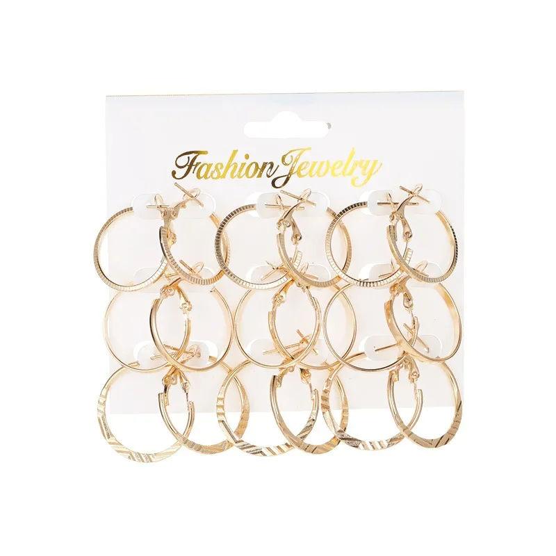 

2020 New Simple 9 Pair/Set Fashion Metal Vintage Circle Earrings Gold Color Punk Party Ear Earring Jewelry