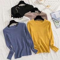 solid color winter new style korean fashion womens lace round neck pullover sweater slim top long sleeve knit sweater 101g