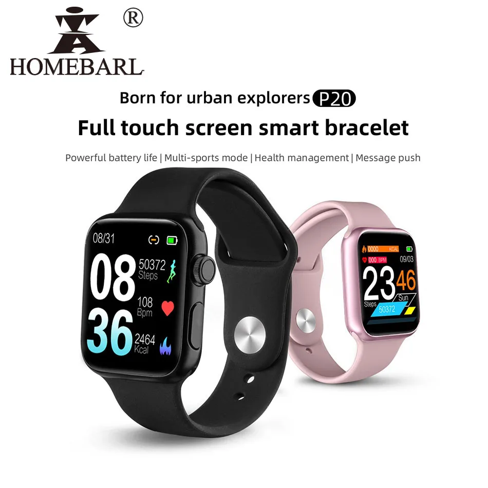 

Full Touch P20 Colorful Smart Bracelet Band Watch Blood Oxygen Pressure Heart Rate Monitor IP68 Waterproof Swim Fitness Traker