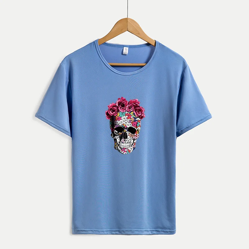 

2020 Women Plus Size TShirt Homewear Fashion Skull Print Tops Short Sleeve Tee O-Neck Casual Loose Female Halloween