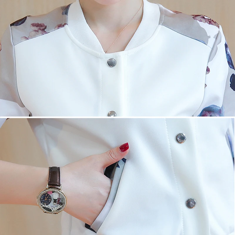 Куртка-бомбер женская с принтом Модная тонкая Базовая куртка длинным рукавом в