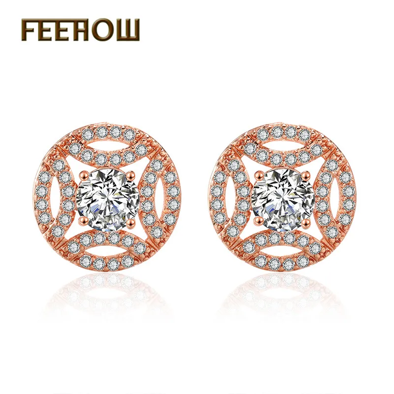 Женские серьги-гвоздики FEEHOW с круглым вырезом и кристаллами из циркония
