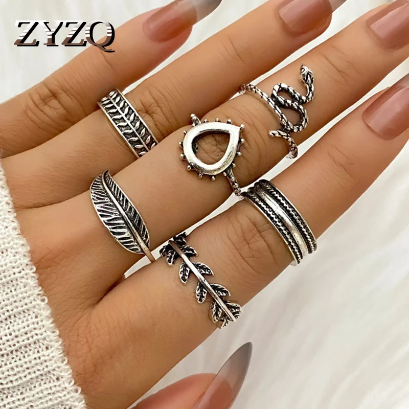 Набор Колец ZYZQ в виде змеи для женщин кольцо стиле ретро простой Панк 9 предметов