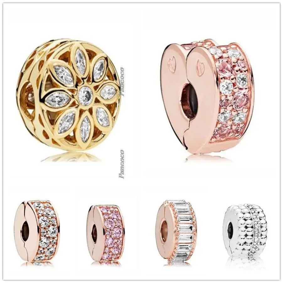 Аутентичные 925 Серебро Золото Цвет блеск снежинка защелка Замковая бисеры