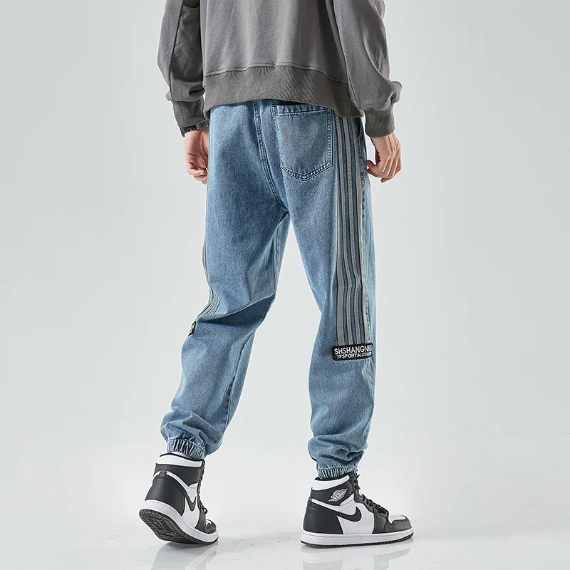 Fashion Slim Jeans Men's Tide Leisure Denim Sweatpants Feet Pants Elastic Waist Mens Clothing Bottoms