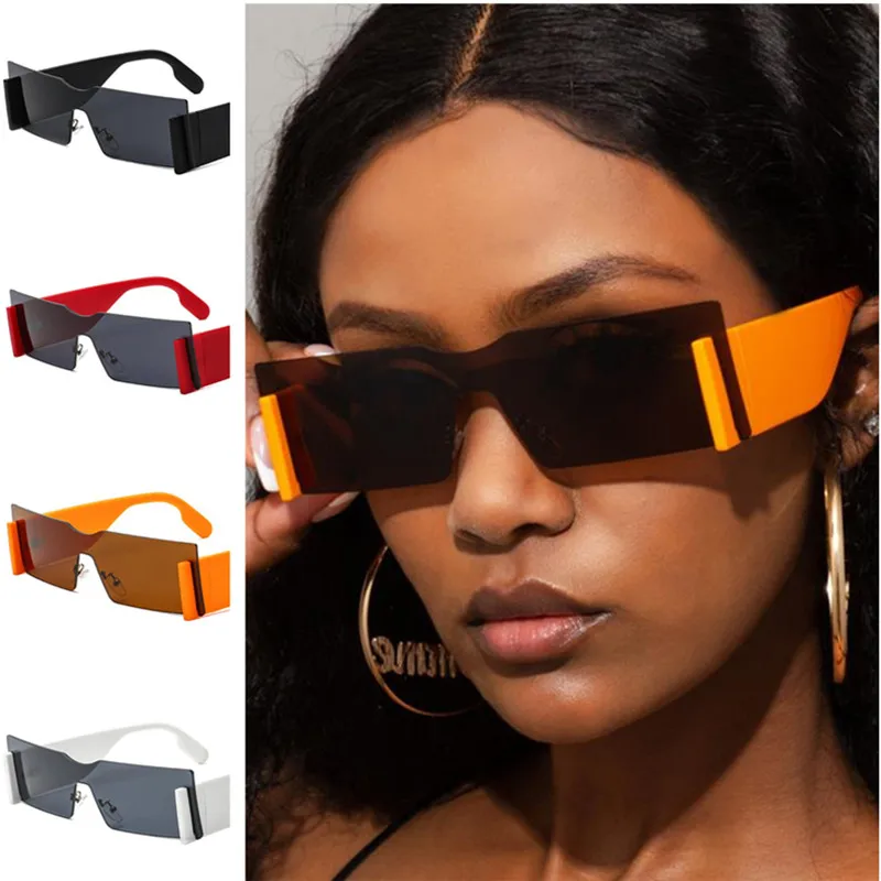 

NEW Rimless Sunglasses Unisex Siamese Sun Glasses Rectangle Eyeglasses Anti-UV Spectacles Personality Wide Temples Goggles