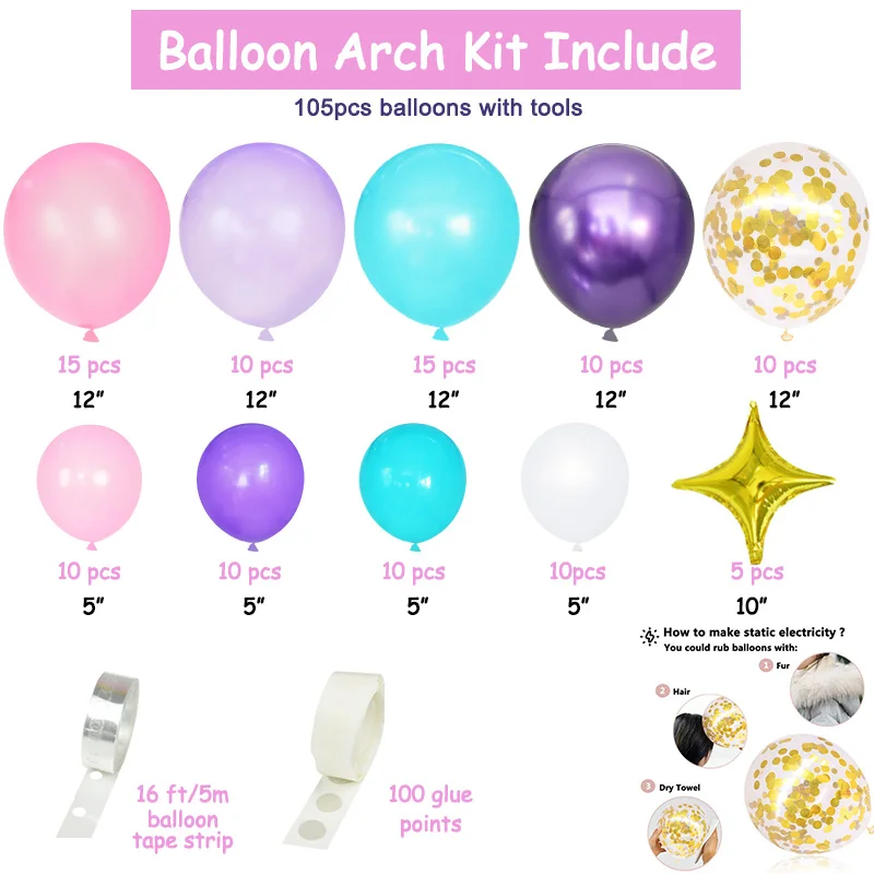 Globos de unicornio en arco para chica y ni&ntilde;os, decoraci&oacute;n de fiesta de cumplea&ntilde;os, de l&aacute;tex, 107 unidades-1