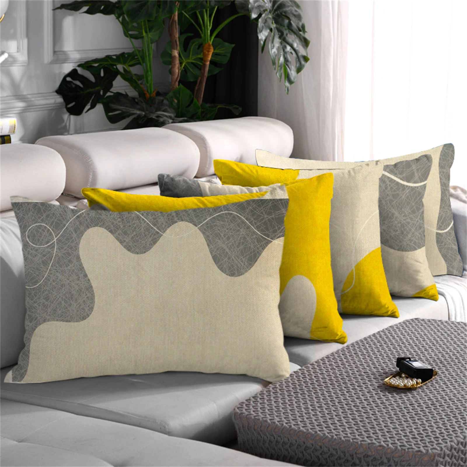 

Yellow Gray Rectangular Geometric Pillowcase Modern Decorative Throw Cushion Covers For Sofa Seat Chair Car 30x50cm