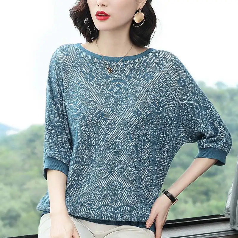 Round neck pullover sweater sweater women summer new style  sleeve loose shirt  women’s tops  O-Neck  Regular  Solid