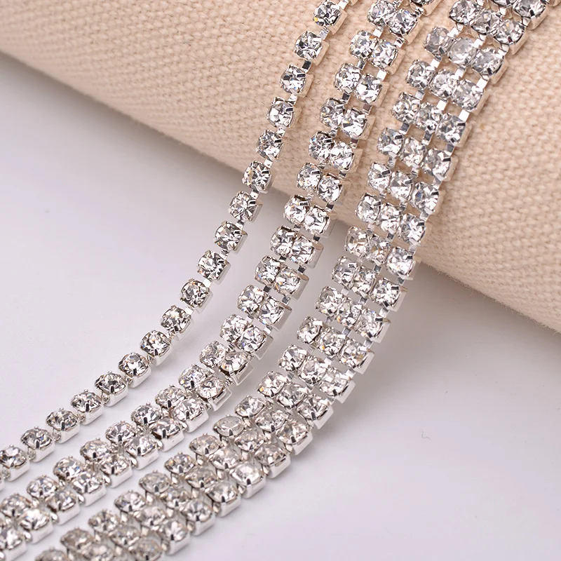 JUNAO, 1 ярд, SS12, прозрачное стекло, кристалл, цепочка, стразы, лента, отделка, серебро, коготь, кристаллы, аппликация, швейные стразы для свадебного платья