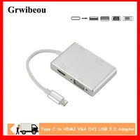 grwibeou usb 3 1 usb c type c to hdmi vga dvi usb 3 1 hub 4 in 1 adapter cable for laptop apple hub splitter usb c converter hub