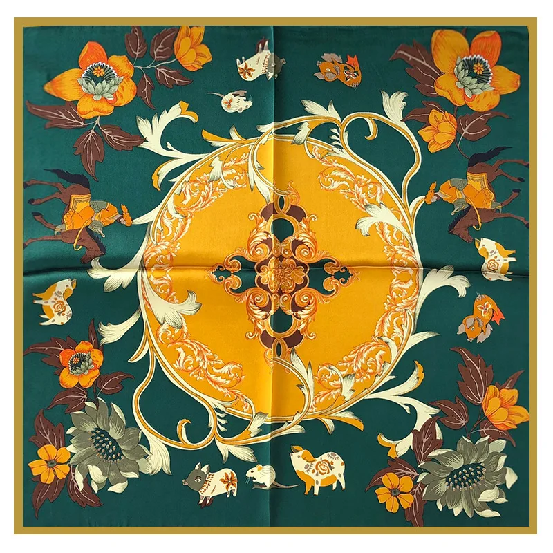 

New Women 100% Silk Scarf Square Neck Hair Scarves Foulard Shawls And Wraps Print Small Neckerchief Headband Hijab 53*53cm