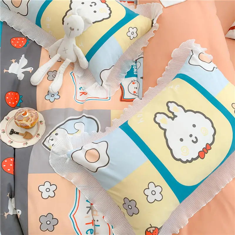 

Bed Cover Set For Single Bed Cute Rabbit Pattern Cartoon Style Queen Size Bed Sheet Set For Bedroom Skin-friendly Pillowcase